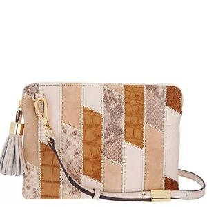 G.I.L.I. Leather And Suede Patchwork Crossbody Tan Multi OS NWOT